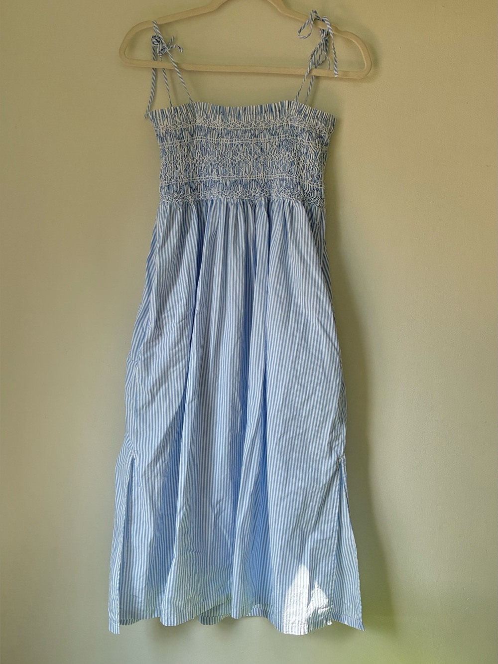 J. Crew Paloma Dress Striped Cotton Poplin Smocked Bodice Blue White Size S - Picture 6 of 8